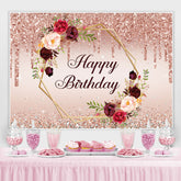 Rosa Funkeln Und Blumen Glücklich Geburtstag Party Hintergrund
